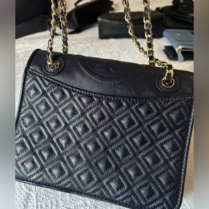 Tory Burch Leather Fleming Bag in Navy